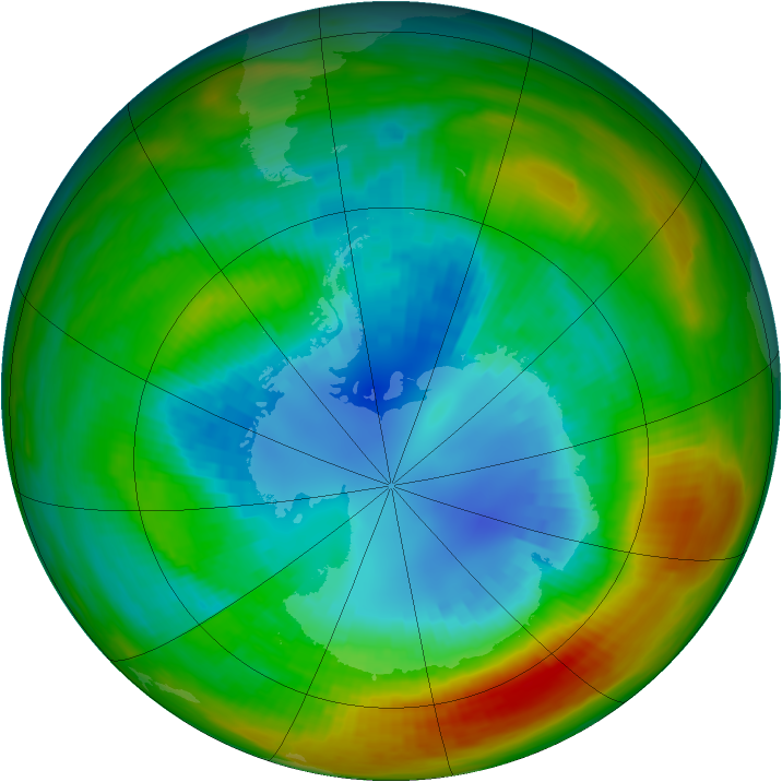 Antarctic ozone map for 30 August 1983
